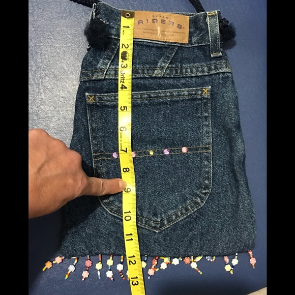 New Riders denim jean handbag w/multicolored roses and beads fringe - Picture 12 of 14